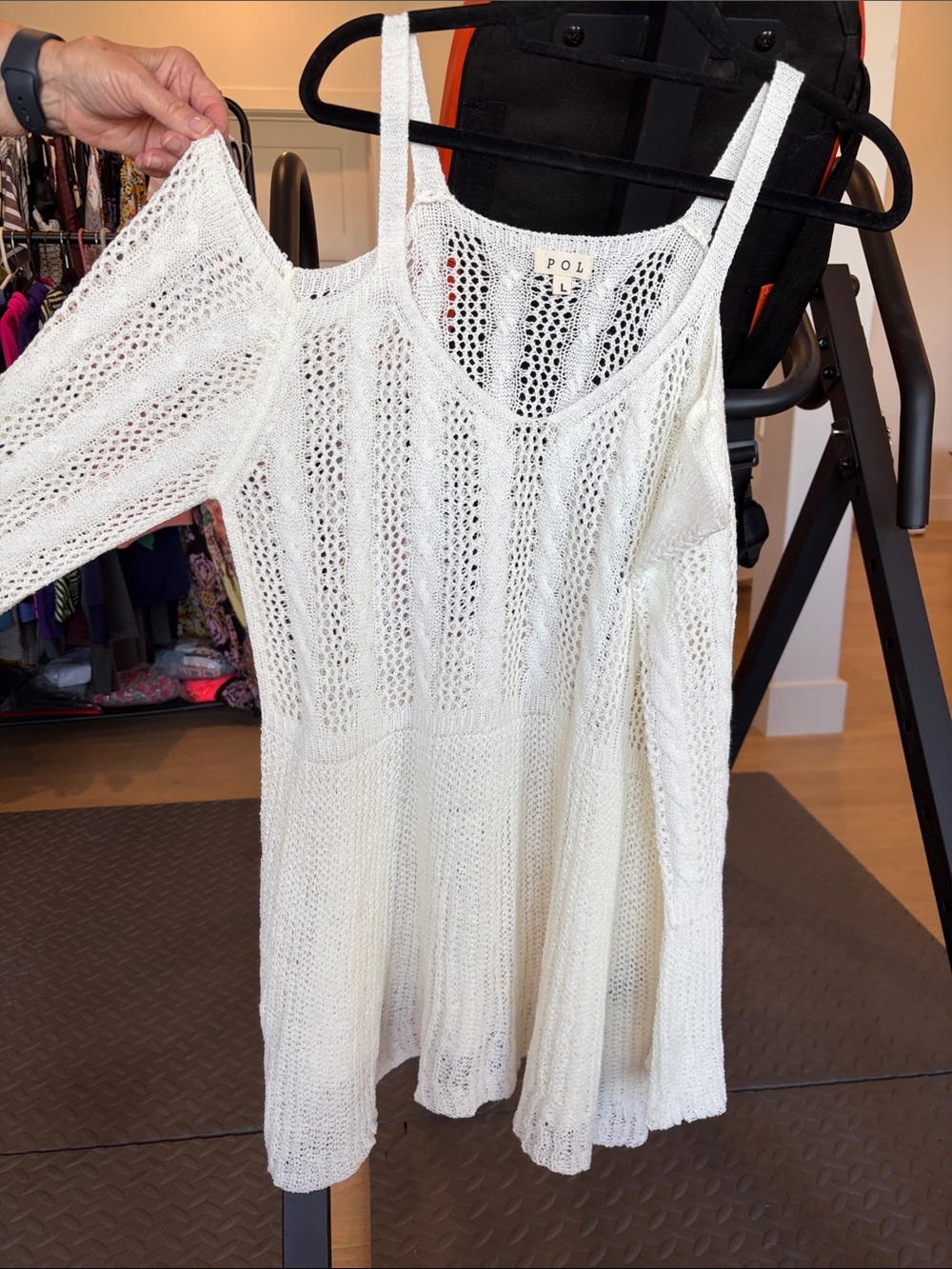 POL White Open-Knit Off-the-Shoulder Sweater Tunic